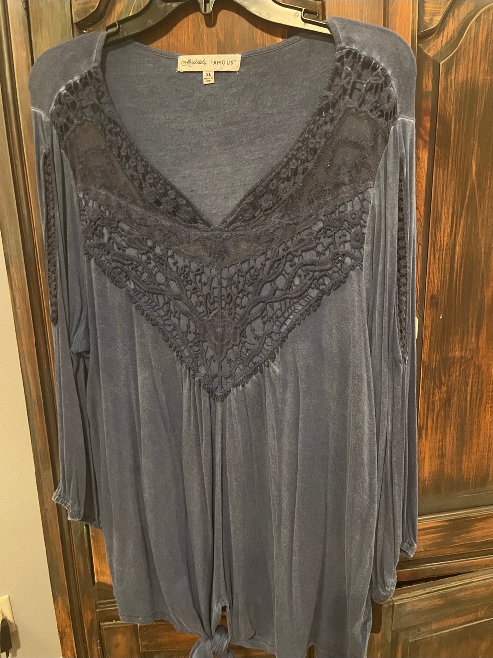 Absolutely Famous Navy Lace-Accent V-Neck Tunic